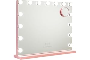 Flamingueo Specchio Trucco con Luci - 15 LED - 3 Modi di Luce - Intensità Regolabile - Controllo Tattile - Presa USB - Specchio Ingranditore Incluso - Vanity Mirror - Rosa - 58x12x48cm