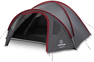 JUSTCAMP Scott Tente Igloo 4 Personnes - Abri de Camping dôme Pliable, moustiquaire - compacte, Premium - 4 Places - Igloo Tent 4 Personne, Tente extérieure - 3 x 2,5 x 1,3 m - 4,5 kg - Gris/Noir