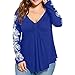 Produktbild Resplend Langärmeliges T-Shirt Für Damen Lässige Spitzenbluse Übergröße V-Ausschnitt Langarm Pullover (Blau, 5XL)