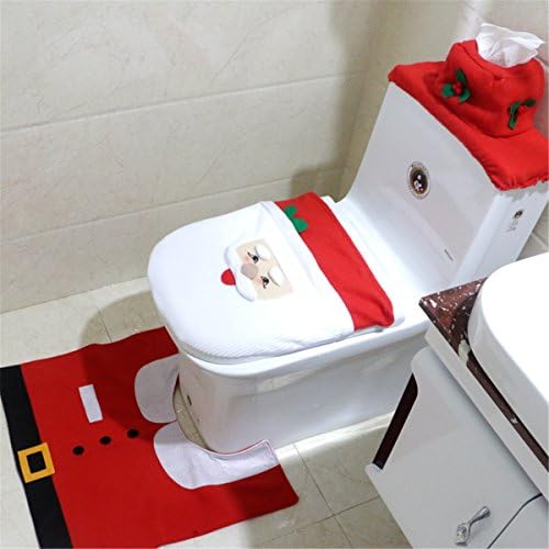 Chiguo Christmas Decoration Toilet Seat Cover & Rug Bathroom Mat Set & Tissue Box Cover Santa Snowman Gift (Style1)