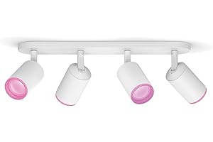 Philips Hue White and Color Ambiance Fugato Faretto Smart , 4 Punti Luce, Orientabili, Bluetooth, Dimmerabile, Attacco GU10, Lampadine Incluse, Bianco