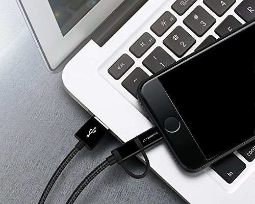 2 x CABBRIX 2in1 Micro USB / Lightning Daten- und Ladekabel für iPhone 5 5S 6 6S 7 Plus, iPad mini 2 3 4 Air 2, Samsung Galaxy S3 S4 S5 mini S6 S7 Edge A3 A5 J5 Note 4 5, Huawei P8 Lite, Lumia 650, Sony, Android, Gamepad Controller XBOX PS4 2 Meter - 7