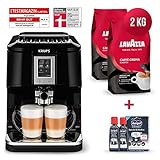 Sie bekommen 1 Kaffeevollautomat, 2 Reinigungstabletten, 1 Entkalkungsbeutel, 1 Wasserfilter, 1 Flasche Flüssigreiniger (für Milchschaumdüse), 2x1 Kg Lavazza Caffè Crema Classico kaffeebohnen und 2x125ml durgol Spezial-Entkalker, Bedienungsanleitung