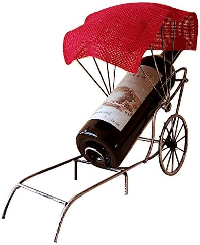 Rickshaw Type Wine Rack Simple Retro Chinese Style Red Wine Shelves Iron Plus Linen Material Wine Bottle Holder，Available In 3 Colours ( Color : Dark Green )