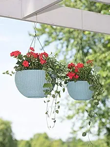 Decorations Cart Garden Hanging Planters Plastic Pots with Hanging Chains for Balcony |Pack of 4| White Color |8 Inches Diameter