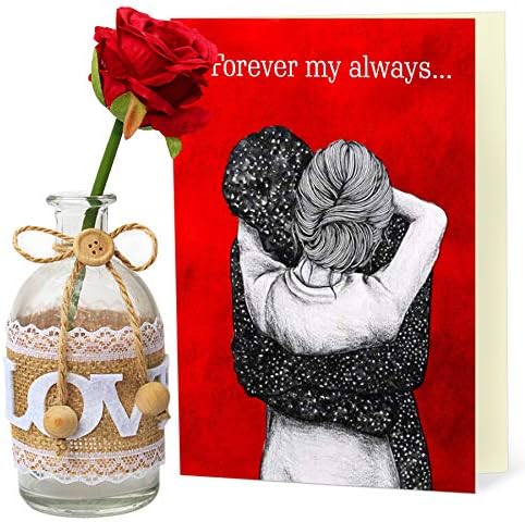 TIED RIBBONS Valentine's Best Gifts for Girlfriend, Boyfriend, Husband, Wife, Him, Her, Fiance Glass Vase, Rose and Greeting Card