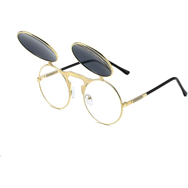 Lunettes De Soleil Polarisées à Clip Rabattable - Cadre Métal Carré Vintage, Verres Jaunes/bleus, Protection UV400