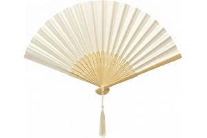 FANSOF.FANS Silkestyg fläkt med tofs klass A bambu ribbor bröllopsfest tjänst handhållen fläkt (elfenben
