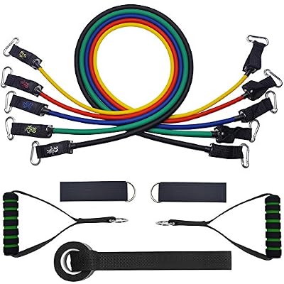 Loowoko Bande de Résistance Set, Loowoko Latex Bandes de Fitness Elastiques Kit avec crochet de porte et sangle de cheville pour pieds et étui de transport pour l'entraînement d'entraînement, la thérapie physique, Home entraînements