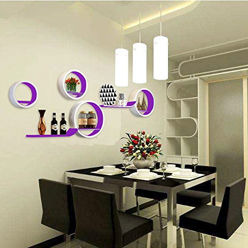 WOLTU RG9231la Wandregal Schweberegale, 4er Set Oval Lounge Cube Regal, Retro Bücherregal, MDF Holz, DIY zum Hängen, Weiß-violett - 2