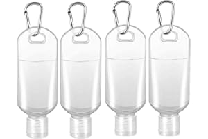 GENERISE Flacone disinfettante per le mani con clip, 4 flaconi riutilizzabili per disinfettanti per le mani, 50 ml, con coperchio ribaltabile e moschettone