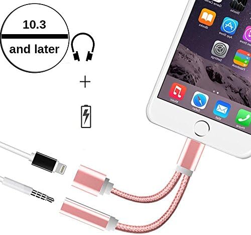iPhone 7 Charger and Headphone Jack Adapter,Kupx Braided Lightning to 3.5 mm Headphone Jack Adapter with Charging Rose