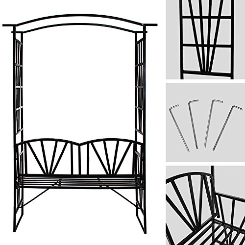 TecTake® Rankhilfe Rosenbogen Metall mit Bank Sitzbank Torbogen Rankgitter Laubengang schwarz - 2