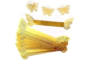 ANLOO Lot de 100 ronds de serviette en papier en forme de papillon découpés au laser 3D pour mariage, dîner, fête, festival, anniversaire, restaurant (doré)