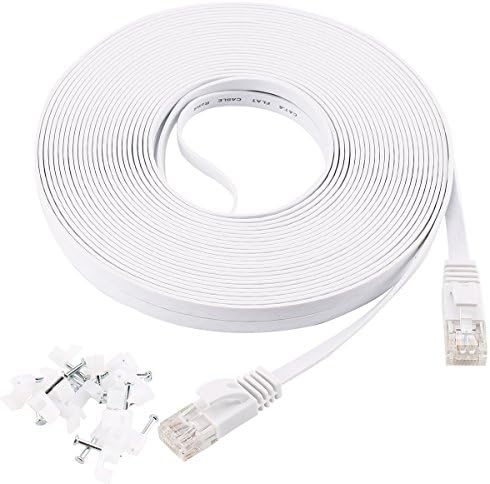 Cat 6 Ethernet Cable 30M Flat White with 20 cable clips,Jadaol® Network Cable Cat6 Flat Ethernet Patch Cable,Internet Cable with Rj45 Connectors-100 Feet White
