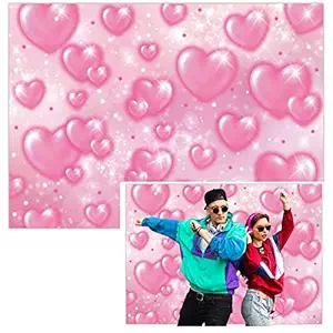 Funnytree 7x5FT Early 2000s Photography Backdrop Pink Hearts Romantic Valentines Day Background Baby Shower Birthday Girl Party Banner Decor Supplies Portrait Props Photobooth Gift Newborn