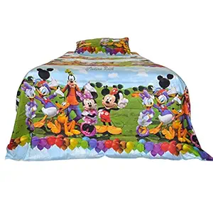 Indian Rack Junior Collection Mickey 220 TC Premium Cotton Kids Single Bedsheet with 1 Pillow Case for Boys & Girls - Sateen Weave with Fast Color