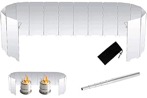 Kellegour 16 Plaques Pare-Brise de Réchaud de Camping,Pare-Vent Pliable Rechaud,Pare-Brise de Camping en Alliage d'aluminium,avec 1 Tube de Soufflage Télescopique,pour Camping Randonnée Pique-Nique