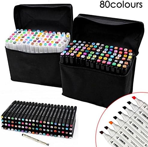MANGO KING Set of 80 Colour Marker Pen Twin Tip Touch Art Sketch Broad Colour Marker Pen