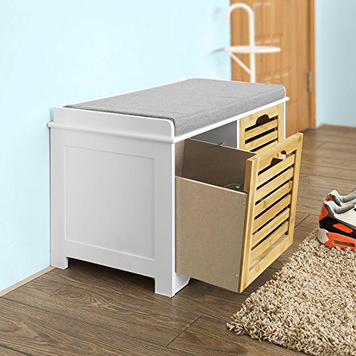 SoBuy® moderne Schuhtruhe,Sitzkommode mit 2 Körben,Sitzbank, Schuhschrank mit Sitzkissen,Spieltruhe, FSR23-K-WN - 3
