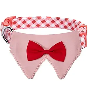 Blueberry Pet 5 Patterns Modern Pink Plaid Adjustable Dog Bandana Collar with Bow Tie, Small, Neck 12