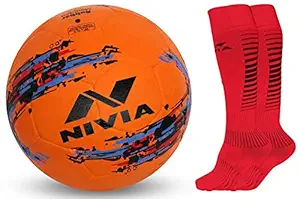 Nivia Street Rubber Moulded Football , Size 5 Orange with Stockings