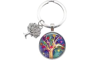 Fancychain Schlüsselanhänger Cabochon Baum des Lebens Lebensbaum Yin Yang Anhänger