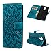 Produktbild Flip Handy Schutzhülle für HUAWEI Mate20 lite, PU Leder Folio Brieftasche Wallet Klappetui Weich TPU Silikon Stoßfest Bumper Case Cover (Blau), Prägung mit Sonnenblume Muster, Card Slot Holder Folding Kickstand Magnetic Closure Design, Anti Fingerabdruck Anti Kratzer