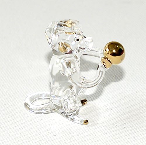 Year Of The Monkey hand blown ART GLASS figurine miniature - mythical animal collection (Exquisite clear crystal like glass with charming 18k gold trim)