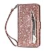 Produktbild iPhone 6 Plus Hülle/iPhone 6S Plus Hülle Premium PU Leder Glänzendes Bling Folio Flip 360 Grad Voller Schutz mit Cash Pocket Reißverschlussschnalle