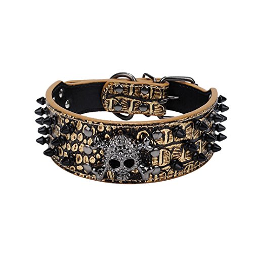 Preisvergleich Produktbild Igemy Hundehalsband Sparkly Schädel Kopf Nietkragen Großer mittlerer Hund einstellbarer Kragen (M, Braun)