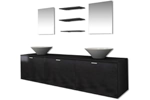 vidaXL Set 8 pz Mobili Bagno armadietti Specchio lavabo lavandino Elegante Nero