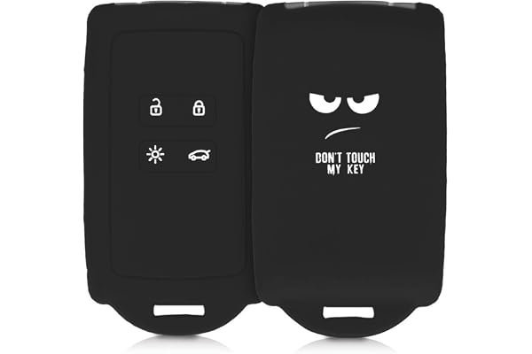 kwmobile Accessoire clé de Voiture Compatible avec Renault Smart Key 4-Bouton (Keyless Go Uniquement) - Coque en Silicone Souple avec Embout Porte-Clé - Don't Touch My Key Blanc-Noir