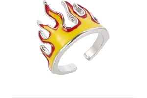 DISHOWME Fire Flame Ring Punk Knuckle Ring Creative Hip Hop Joint Finger Ring Adjustable Jewelry for Women Men Girls Boys (Yellow)