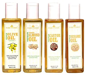 Park Daniel Premium Castor oil, Olive Oil and Sesame oil and Sweet Almond oil Combo of 4 bottles of 100 ml(400ml)