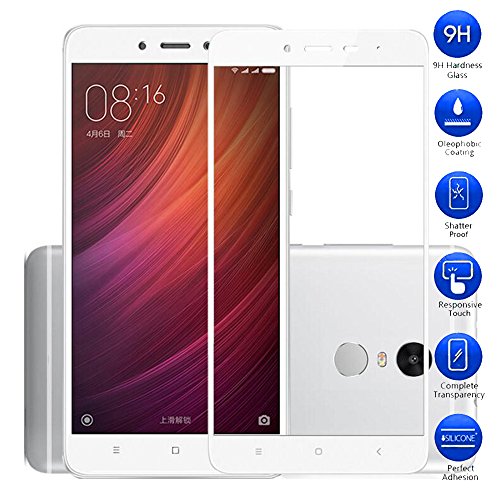 MaxKu Xiaomi Redmi Note 4X Schutzfolie, Full-Cover HD Displayschutzfolie 3D Vollbild Panzerglasfolie 9H Tempered Glass Hartglas, Glasfolie Handy Schutzglas Schutzfolie für Xiaomi Redmi Note 4X, Weiß