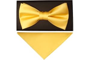 TIES R US Plain Gold Handmade Mens Bow Tie and Pocket Square Set