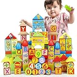 LEEDOO 160 Blöcke 12 Tierkreis-Blockspielzeug Junge und Mädchen Kinderspielzeug Holz Früherziehung Aufklärung Baby 1-3 Jahre alt (100 Blöcke +60 Puzzle) Rechtschreibung Kinderspielzeug Geburtstagsgesc