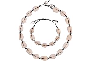 CAREOR Natural Shell Choker Necklace Seashell Necklace Adjustable Puka Shell Necklace Bracelets Set Hawaiian Jewelry for for Women Men Girls Ladies