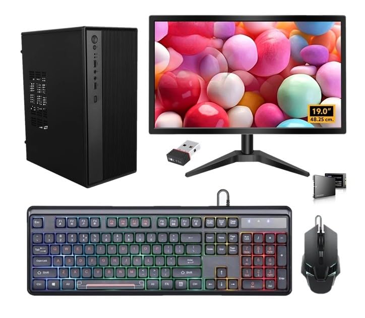 Giganics All-in-One Desktop Computer Set, i5 3rd Gen, 12GB RAM, 128GB SSD, 500GB HDD, 19" HD LED Monitor, RGB Keyboard & Mouse, WiFi, Windows 10, MS Office (12-128-500GB)