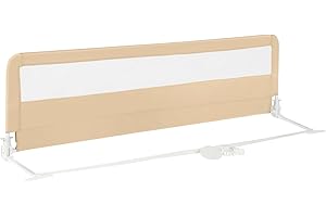 COSTWAY Barierka ochronna do łóżka, składana, długość 180 cm, z pasami bezpieczeństwa, ochrona przed wypadnięciem 180°, składane łóżko kontynentalne dla niemowląt i małych dzieci (beżowa)