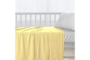 Pizuna Cotton Flat Crib Sheet Baby 70 X 100cm Mellow Yellow, 1pc 400 Thread Count 100% Long Staple Combed Cotton Luxurious Sateen Weave Baby Bed Sheets With Stylish 5cm Hem By
