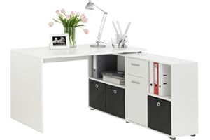 FMD Möbel, 353-001 Lexo Schreibtisch-Winkelkombination,weiß, Tisch maße 136.0 x 75.0 x 68.0 cm, Regal maße 137.0 x 71.0 x 33.0 cm (BHT)
