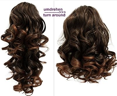 PRETTYSHOP 2 IN 1 Clip sur l'extension postiche Pièce de cheveux ondulé Look naturel fibres résistant à la chaleur Brun mix # 2T30 H11-2
