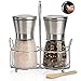 Produktbild Premium Gewürzmühlen Set mit Keramik-Mahlwerk, Design Salz- und Pfeffermühle aus Glas und Edelstahl mit Deckel und Halterung, Pfeffer- und Salzmühle 2-teilig manuell leer Untersetzer für Mühle