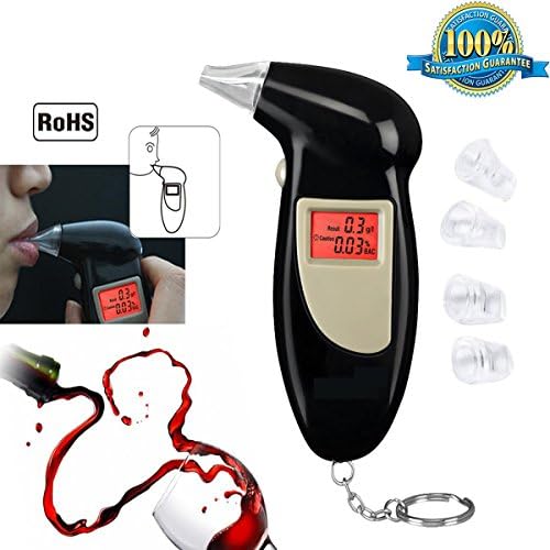 Alcohol Tester Professional Breathalyzer Digital Breath Analyzer Portable Key-chain With LCD Display And 5 Mouth Pieces (Black) by Hmjunboys