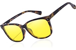 TJUTR Lunettes de conduite de nuit pour femme - Polarisées - Anti-reflet - Jaune - Réduit les reflets des phares - Lunettes carrées
