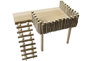 Hodeffior Natürliche hölzerne Plattform Ständer Regal für Hamster Golden Bear Doppel Boden Käfig Zubehör für Klettern Spielen Vertikales Klettern