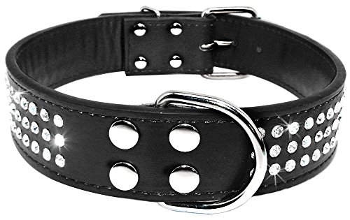 Preisvergleich Produktbild Hundehalsband von Berry mit 3 Reihen funkelnden Strasssteinen, Leder