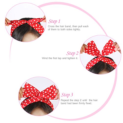 PIXNOR Haarband POLKA DOTS Rockabilly Draht biegbar Bunny Ohr binden Bow Stirnband Haarschmuck Geschenk Gift, 2 Stück - 2